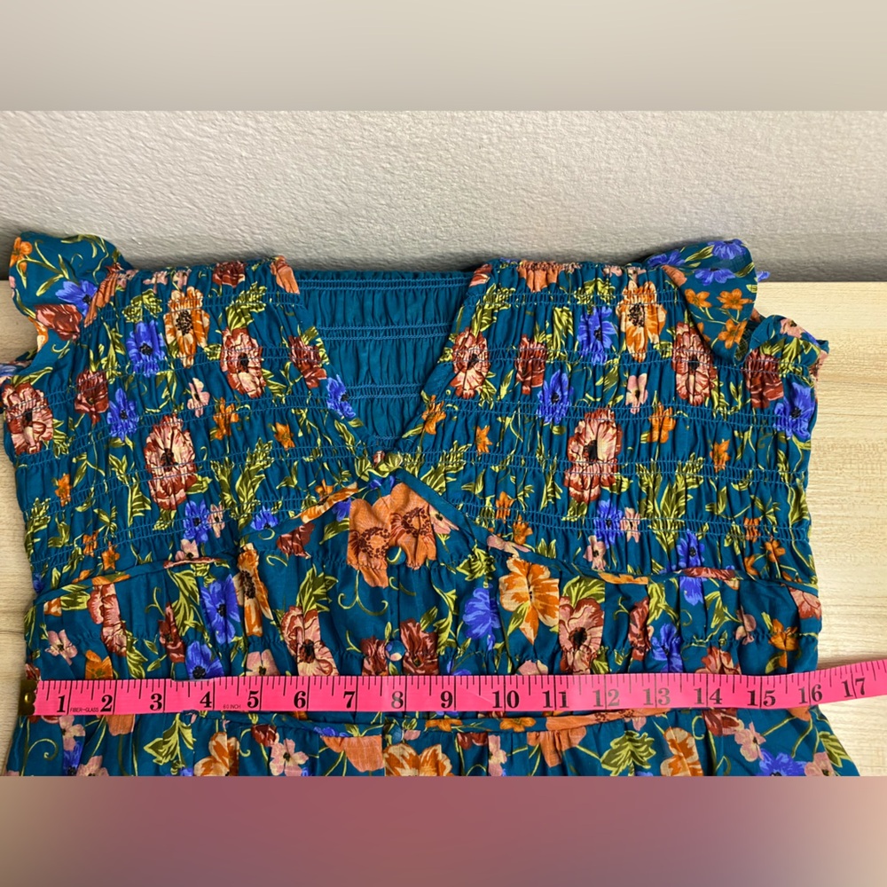 Anthropologie Peregrine Floral Blue Flutter Sleeve Midi Dress Size Large - Picture 11 of 13
